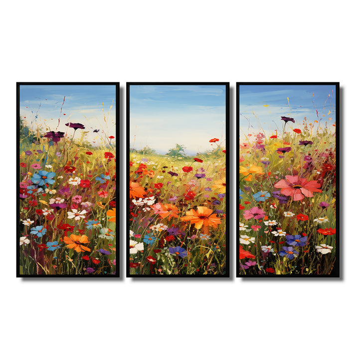 Colorful Wildflowers Meadow Blooms I - Multi-Panels Set of 3