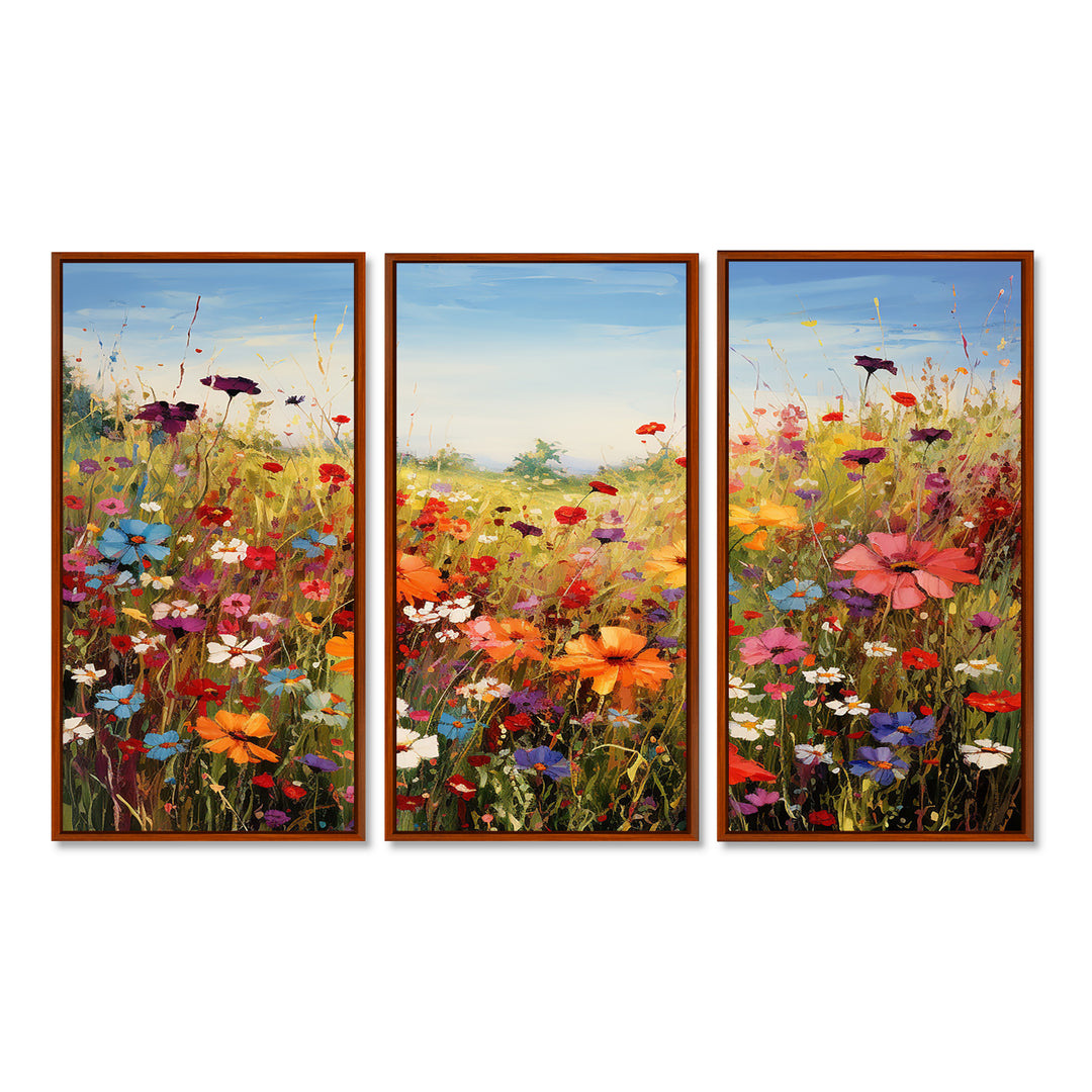 Colorful Wildflowers Meadow Blooms I - Multi-Panels Set of 3