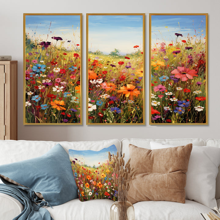 Colorful Wildflowers Meadow Blooms I - Multi-Panels Set of 3