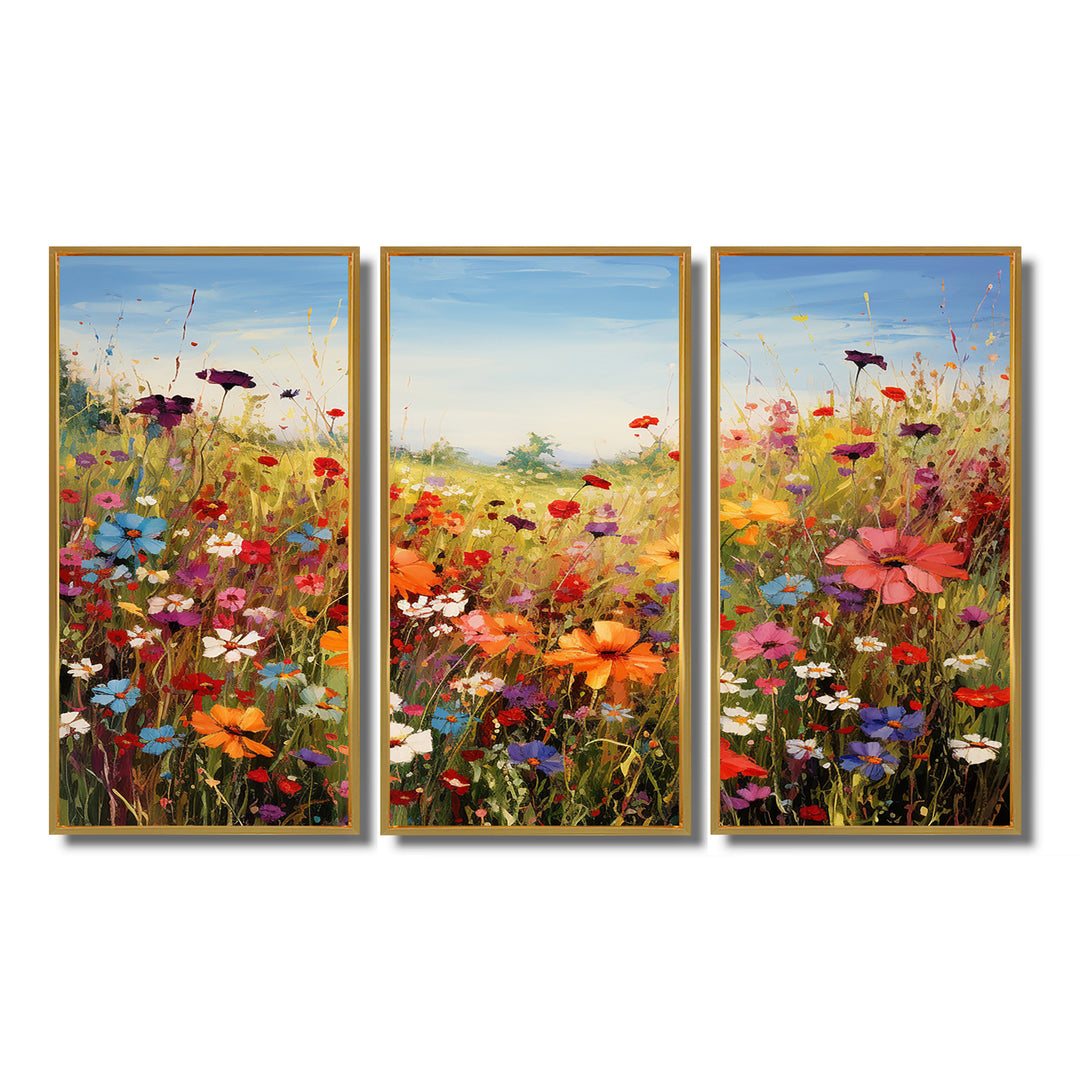 Colorful Wildflowers Meadow Blooms I - Multi-Panels Set of 3
