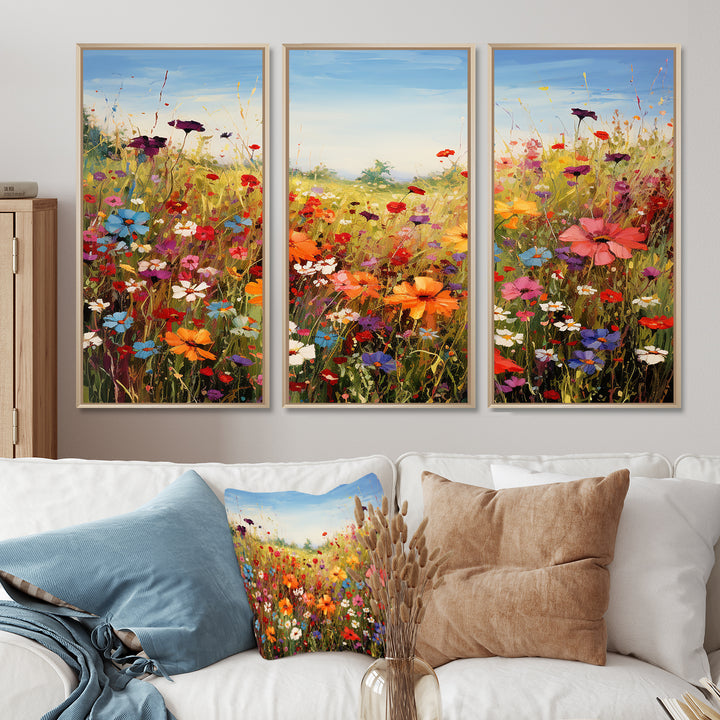 Colorful Wildflowers Meadow Blooms I - Multi-Panels Set of 3