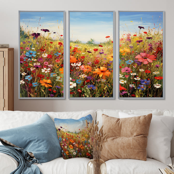 Colorful Wildflowers Meadow Blooms I - Multi-Panels Set of 3