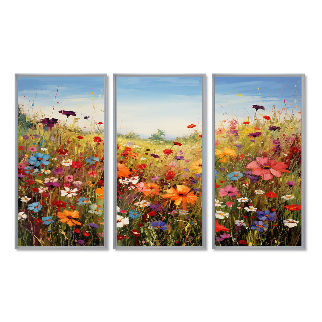 Colorful Wildflowers Meadow Blooms I - Multi-Panels Set of 3