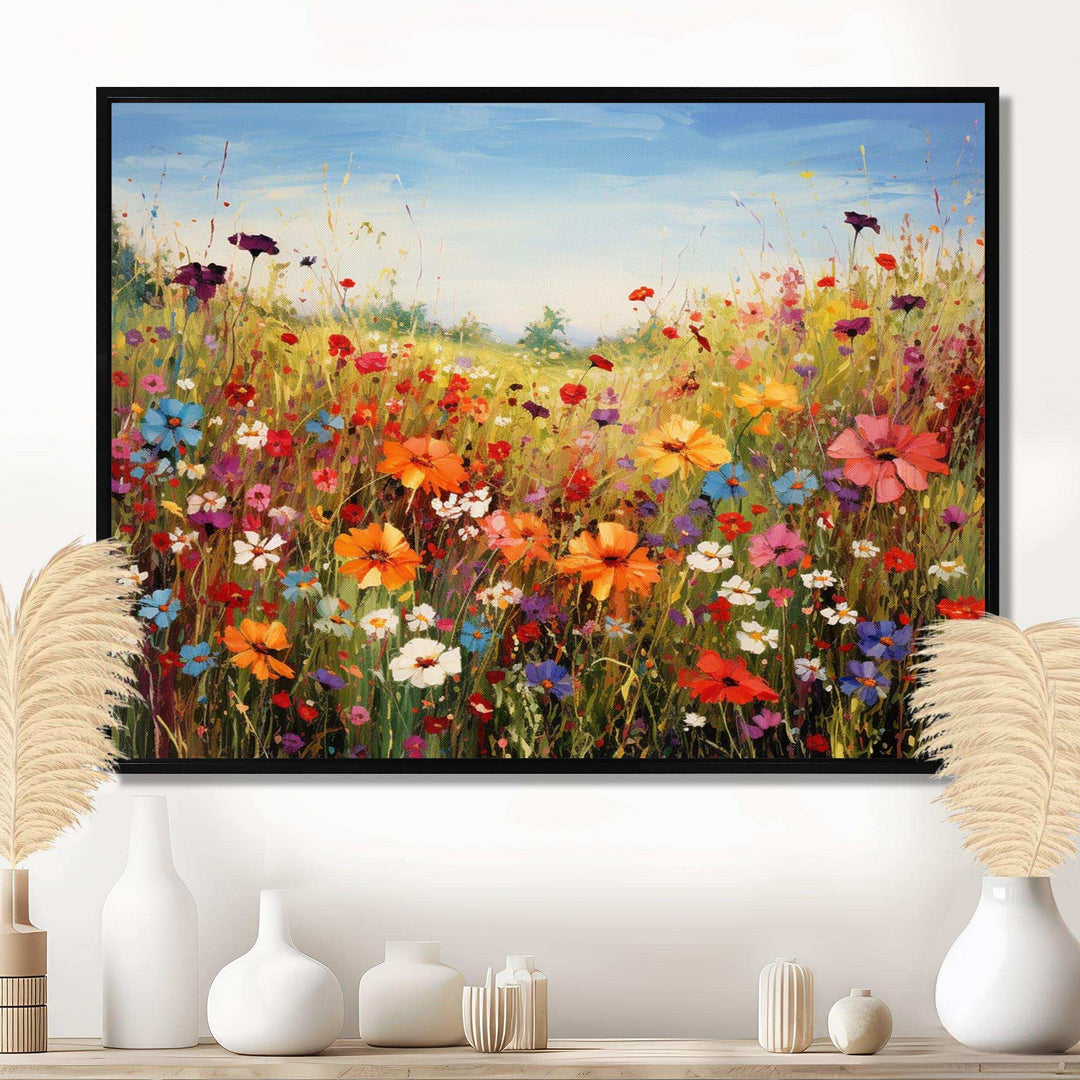 Idesignart colorful wildflowers meadow blooms i floral canvas wall art