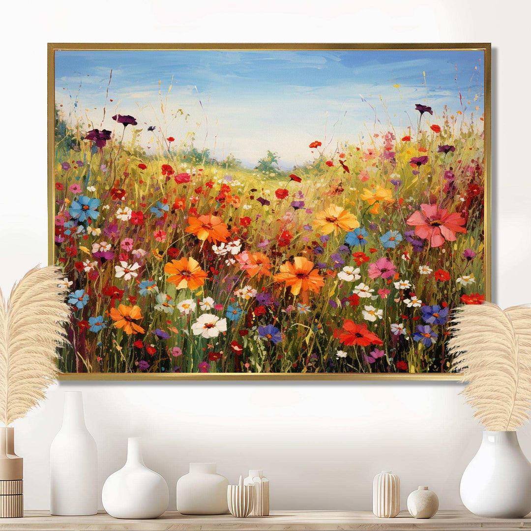 Idesignart colorful wildflowers meadow blooms i floral canvas wall art