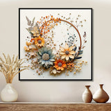 Beige and Orange Floral Wreath I - Floral Canvas Wall Art