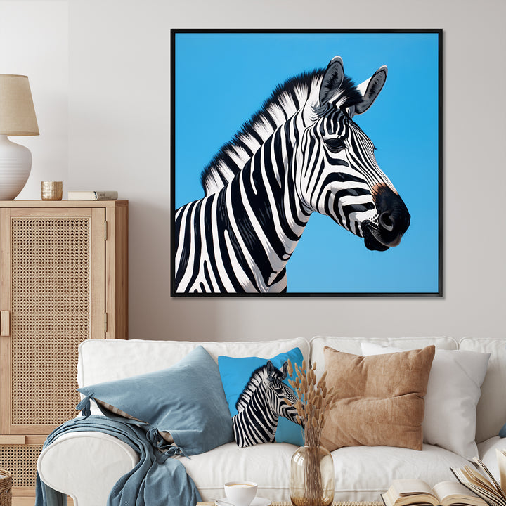 Minimalist Zebra On Blue - Zebra Bedroom Wall Art