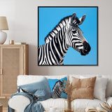 Minimalist Zebra On Blue - Zebra Bedroom Wall Art