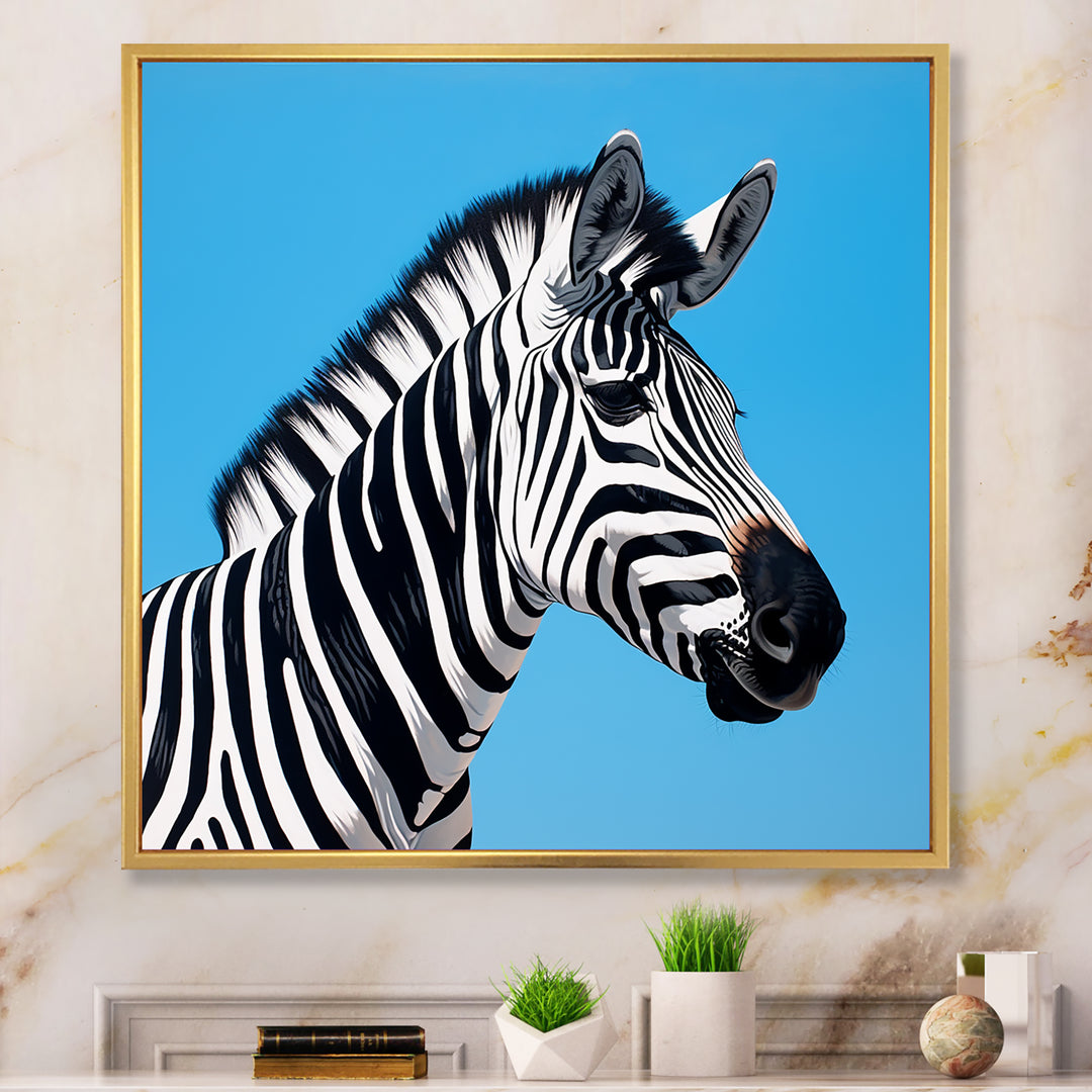 Minimalist Zebra On Blue - Zebra Bedroom Wall Art