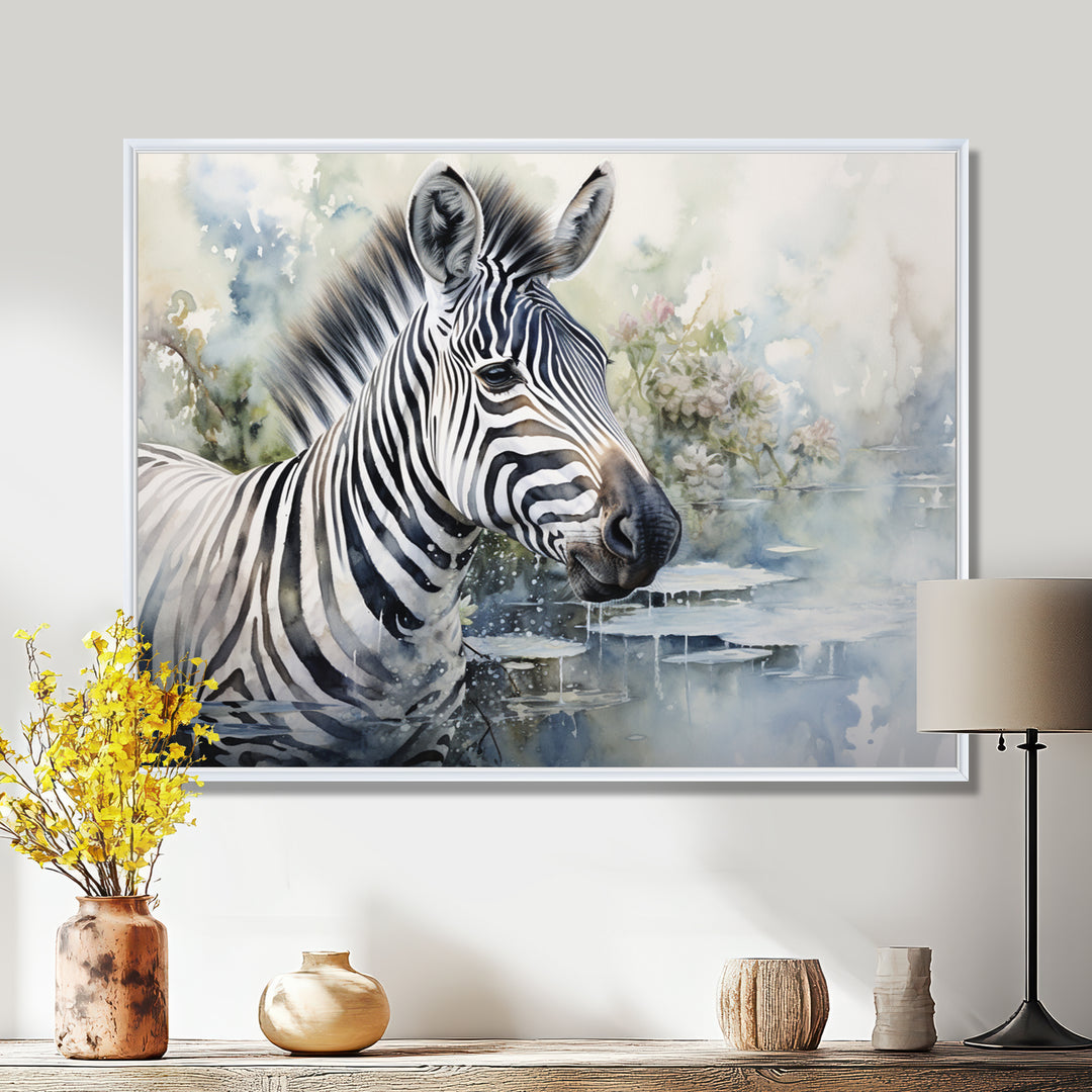 Zebra Watercolor Elegance This - White Zebra Wall Art