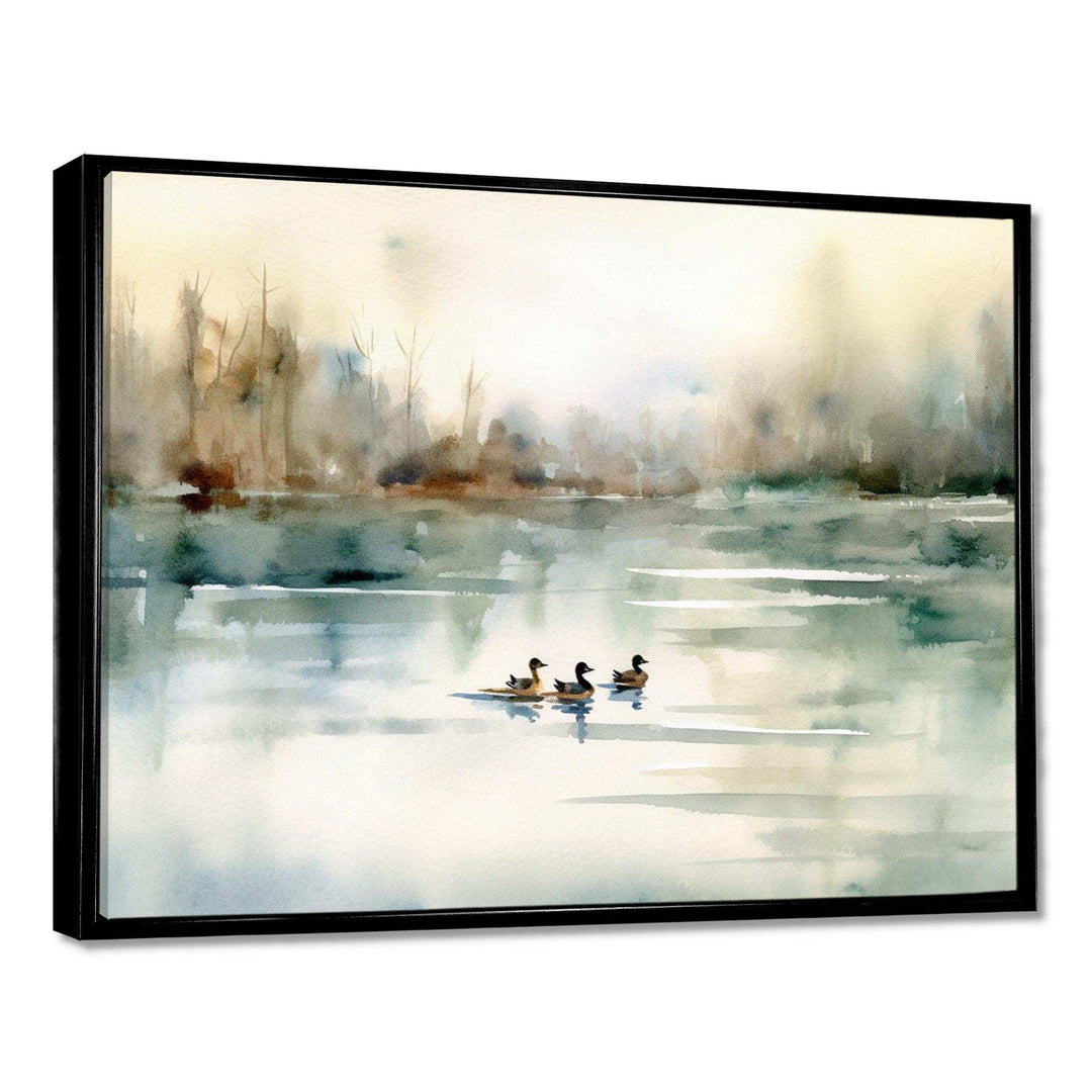 Ducks in Pond I - Animals Canvas Wall Art