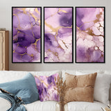 Purple and Gold Marble Ink Clouds VII - Split Panel Canvas Art