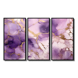 Purple and Gold Marble Ink Clouds VII - Split Panel Canvas Art