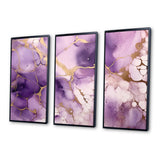 Purple and Gold Marble Ink Clouds VII - Split Panel Canvas Art