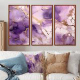 Purple and Gold Marble Ink Clouds VII - Split Panel Canvas Art