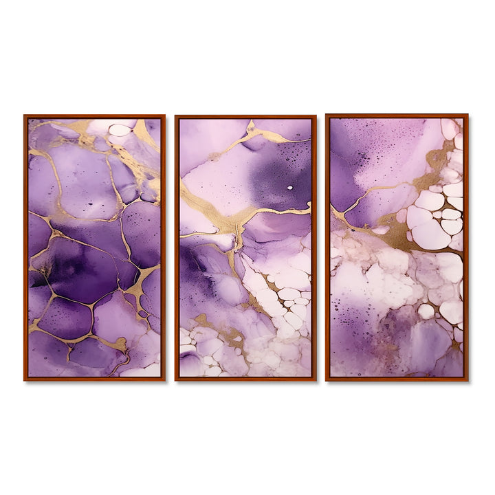 Purple and Gold Marble Ink Clouds VII - Split Panel Canvas Art