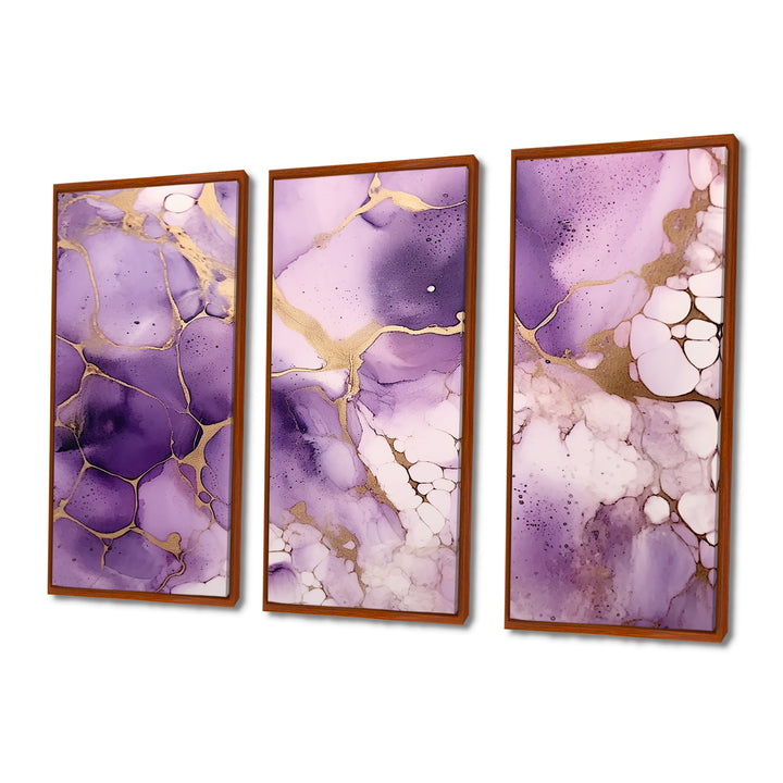 Purple and Gold Marble Ink Clouds VII - Split Panel Canvas Art