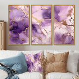 Purple and Gold Marble Ink Clouds VII - Split Panel Canvas Art