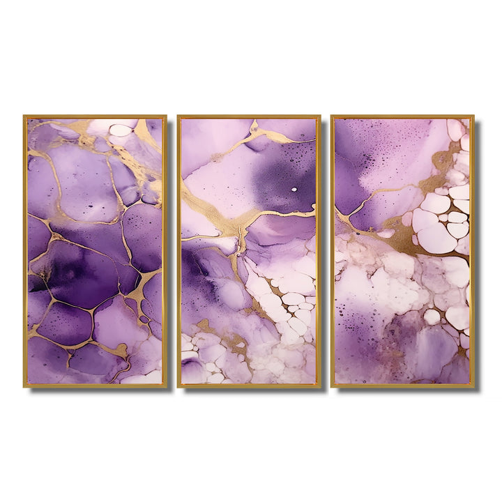 Purple and Gold Marble Ink Clouds VII - Split Panel Canvas Art