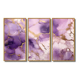 Purple and Gold Marble Ink Clouds VII - Split Panel Canvas Art
