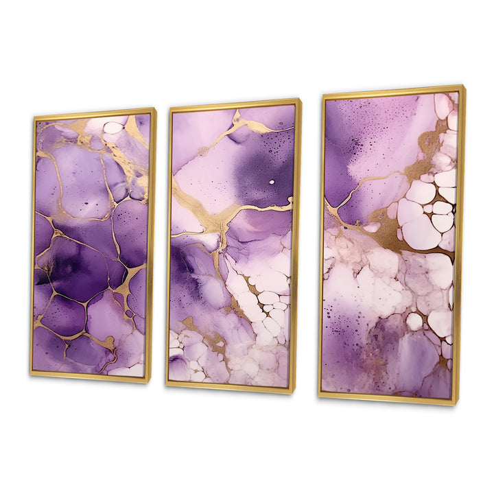 Purple and Gold Marble Ink Clouds VII - Split Panel Canvas Art