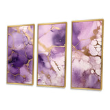 Purple and Gold Marble Ink Clouds VII - Split Panel Canvas Art