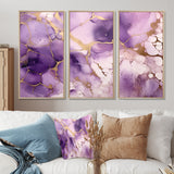 Purple and Gold Marble Ink Clouds VII - Split Panel Canvas Art