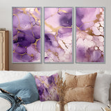 Purple and Gold Marble Ink Clouds VII - Split Panel Canvas Art