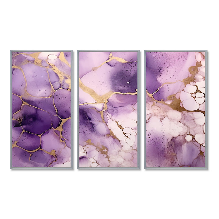 Purple and Gold Marble Ink Clouds VII - Split Panel Canvas Art