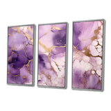Purple and Gold Marble Ink Clouds VII - Split Panel Canvas Art