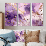 Purple and Gold Marble Ink Clouds VII - Split Panel Canvas Art