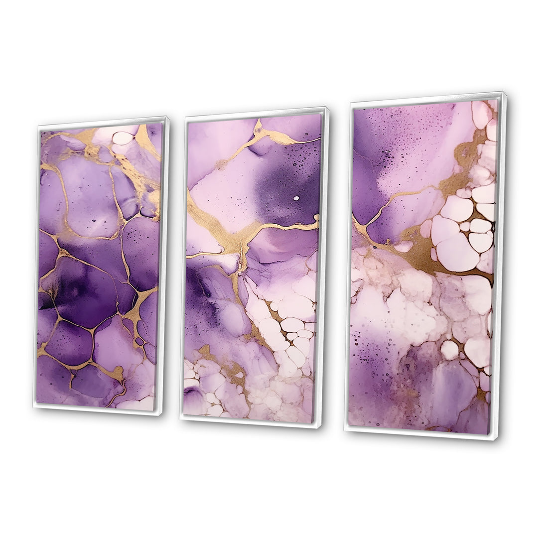 Purple and Gold Marble Ink Clouds VII - Split Panel Canvas Art