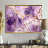 Purple and Gold Marble Ink Clouds VII - Abstract Canvas Wall Art