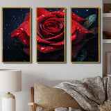 Red Rose with Raindrops VI - Split Panel Canvas Art