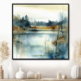 Summer Lake Landscape Illustration II - Cottage Canvas Wall Art