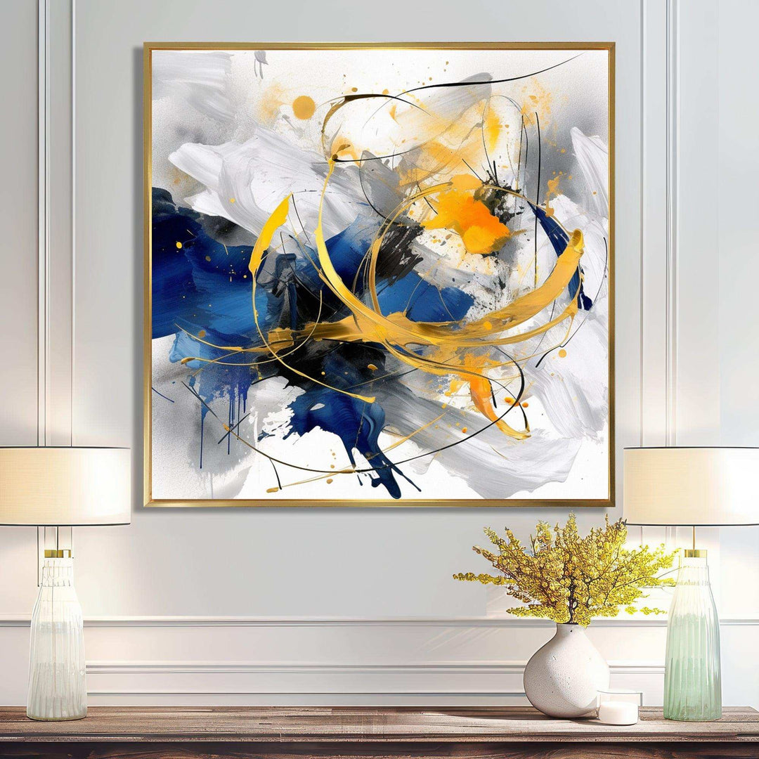Dark Blue and Gold Strokes XIV - Abstract Canvas Wall Art