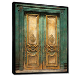 Old Wooden Door With Carvings in Paris, France VI - Farm Canvas Wall Art