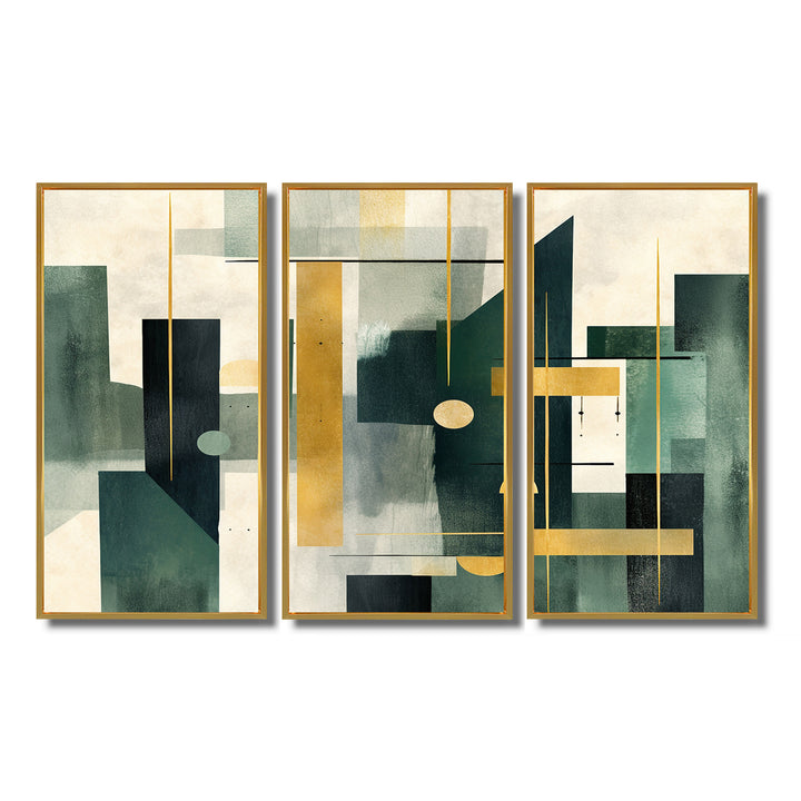Gold Green Parallel Universes - Split Panel Canvas Art