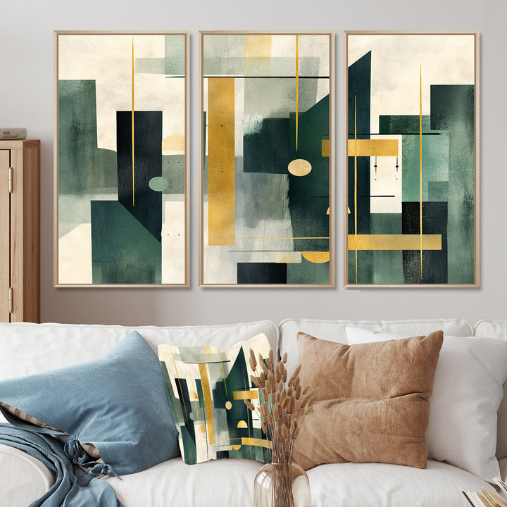 Gold Green Parallel Universes - Split Panel Canvas Art