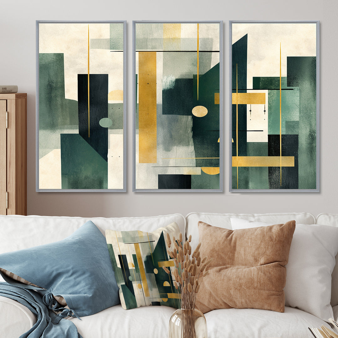 Gold Green Parallel Universes - Split Panel Canvas Art