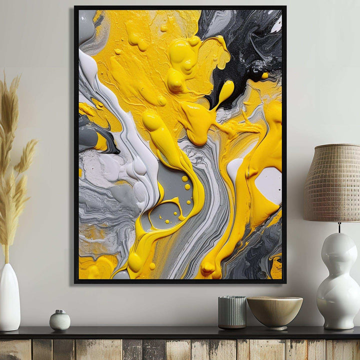 Designart Yellow and Grey Cosmic Vibrations II - Abstract Canvas Wall Art