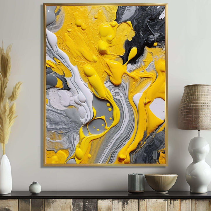 Designart Yellow and Grey Cosmic Vibrations II - Abstract Canvas Wall Art