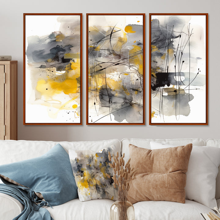 Yellow and Grey Beyond The Canvas II - Multi-Panels