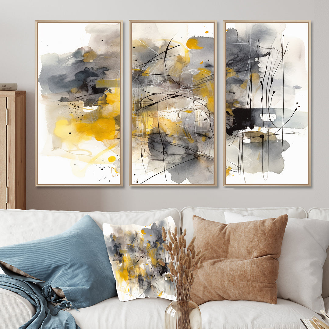 Yellow and Grey Beyond The Canvas II - Multi-Panels