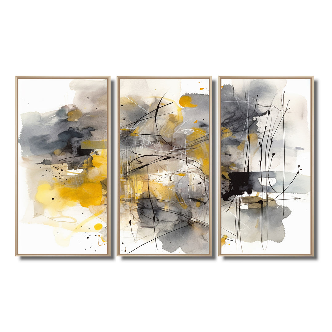 Yellow and Grey Beyond The Canvas II - Multi-Panels