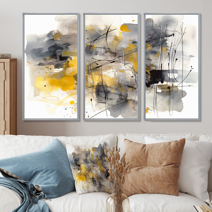 Yellow and Grey Beyond The Canvas II - Multi-Panels