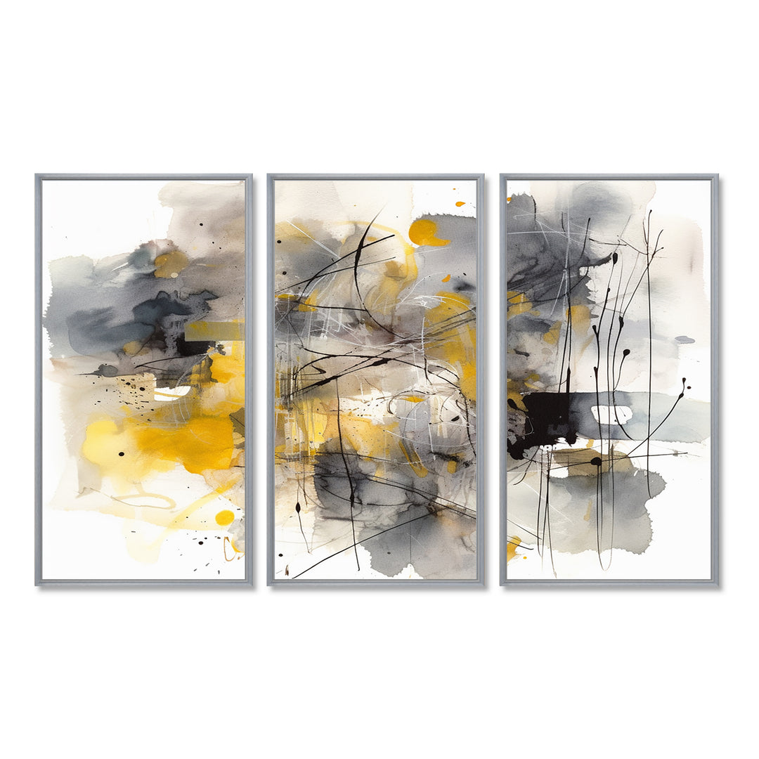 Yellow and Grey Beyond The Canvas II - Multi-Panels