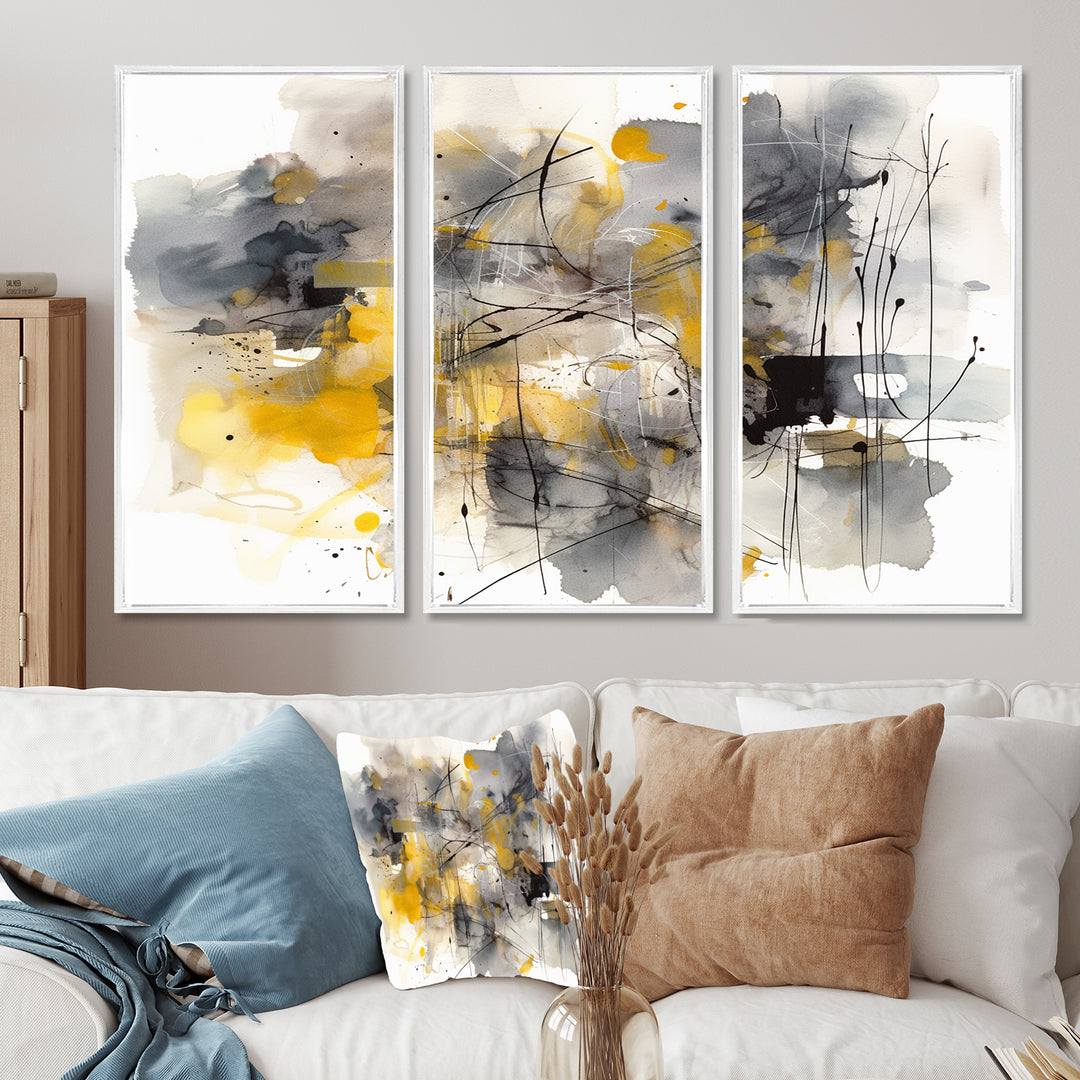 Yellow and Grey Beyond The Canvas II - Multi-Panels