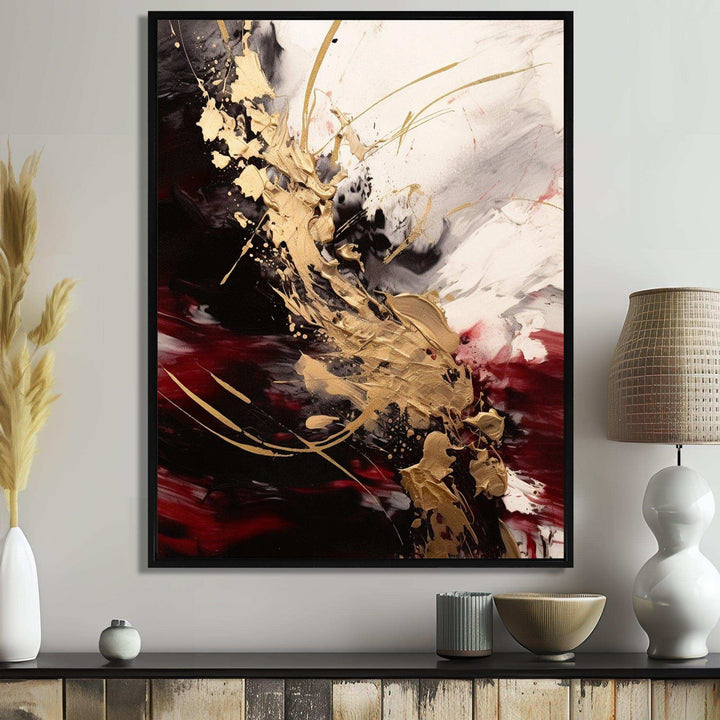 Gold and Red Fluid Fusion I - Abstract Canvas Wall Art