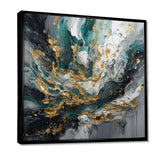 Gold Teal Ink On Stone - Abstract Canvas Wall Art